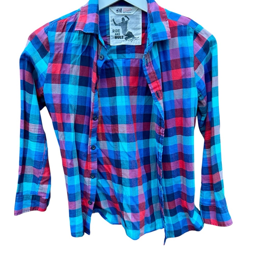 H&M Plaid Button Down Kids Shirt Ride and Rule Sz.9-10